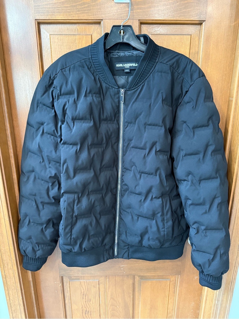 Karl Lagerfeld Black Quilted Bomber with Silver Zip